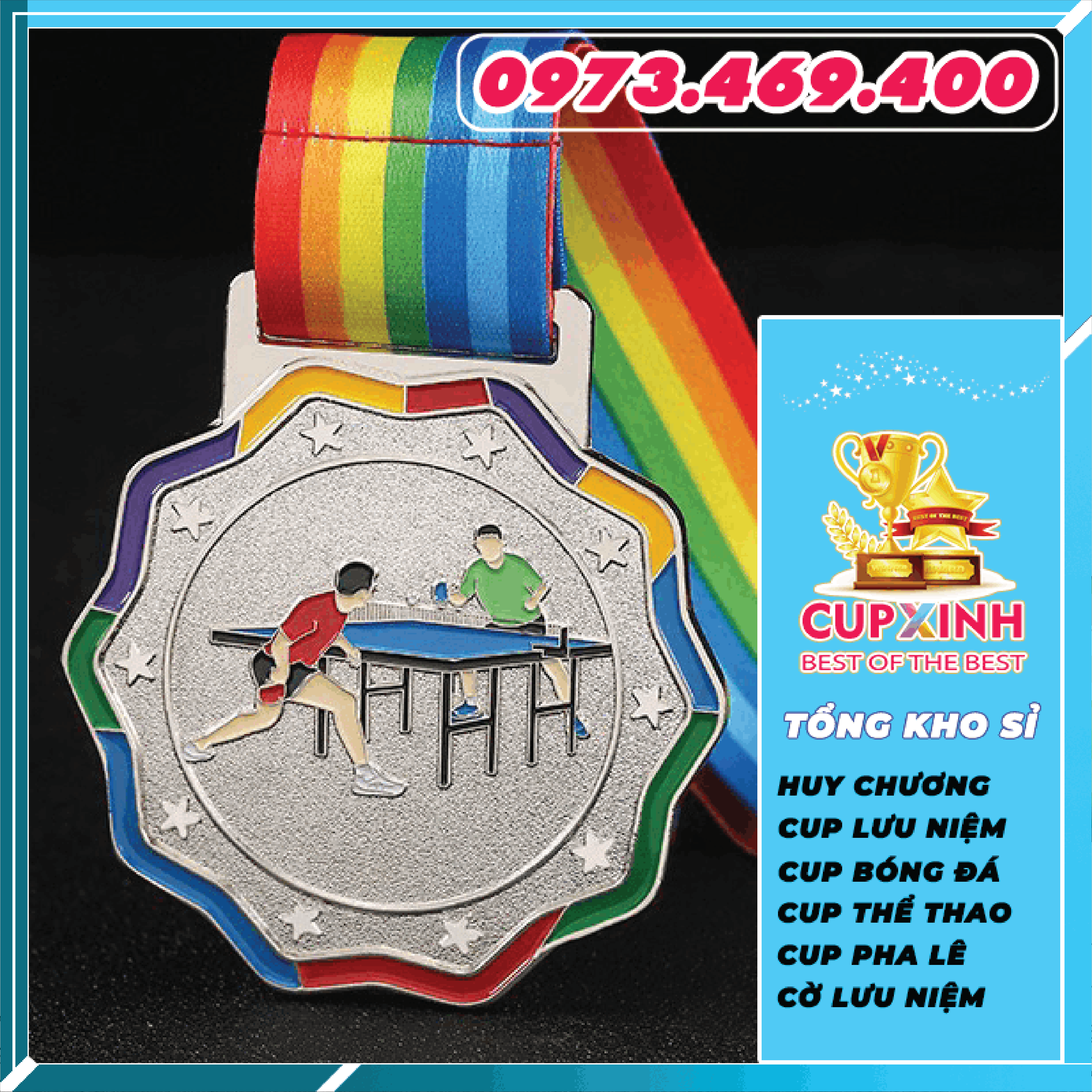 HC029  Bộ Môn Bóng Bàn Huy Chương Vàng Bạc Đồng Kim Loại
