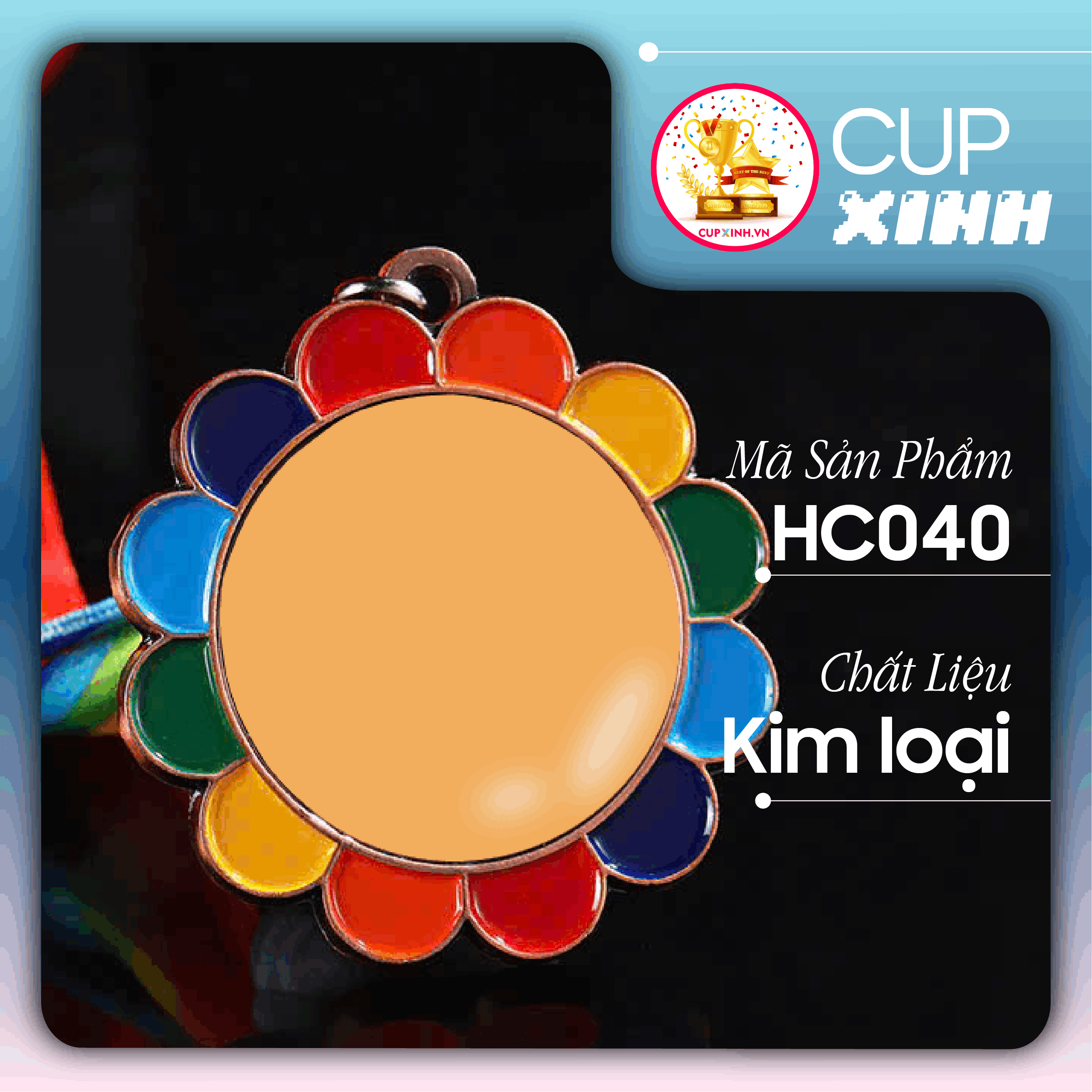 HC040 Huy Chương Bông Hoa Vàng Bạc Đồng Kim Loại Nhiều Màu Sắc