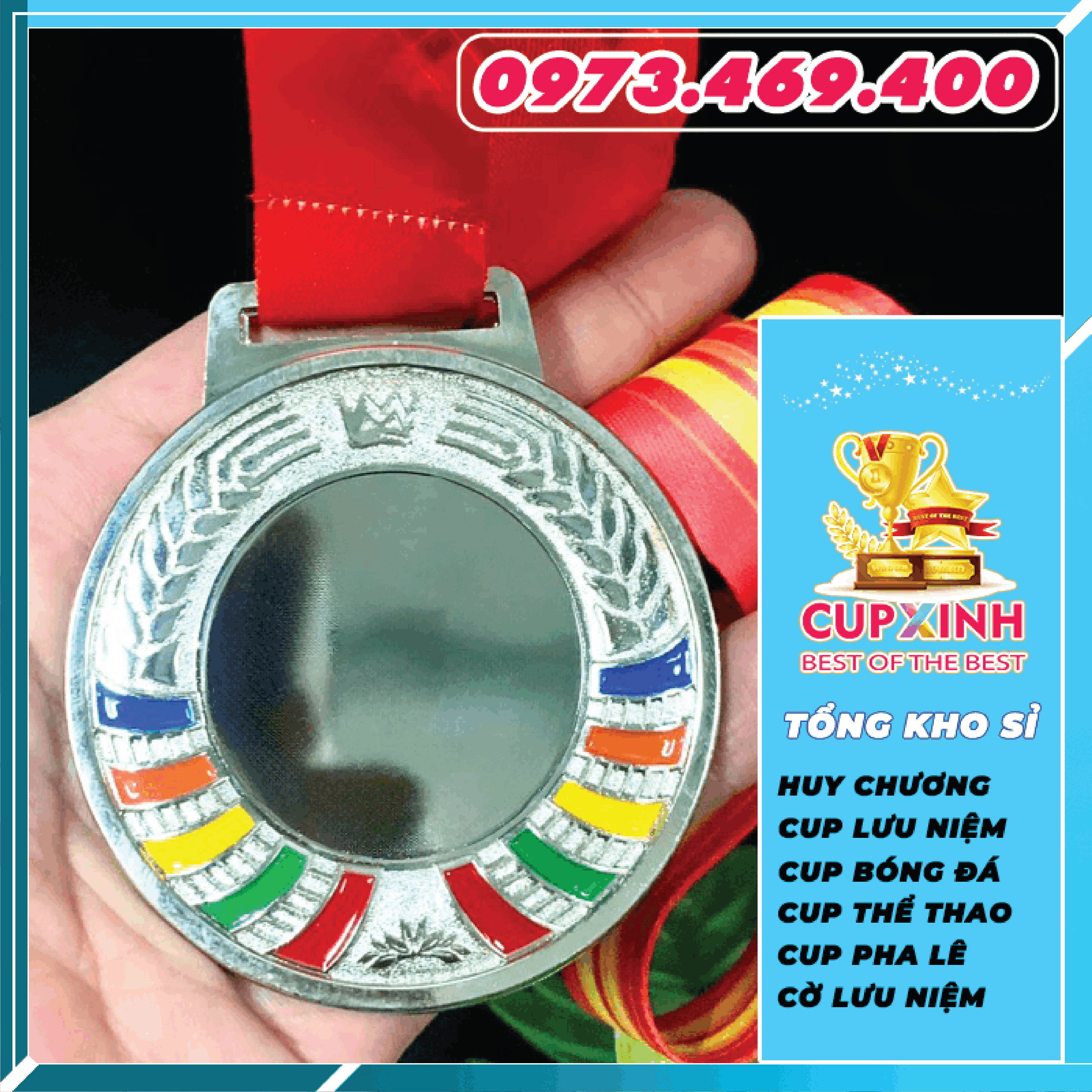 HC022 Dây Đỏ Huy Chương Vàng Bạc Đồng Kim Loại