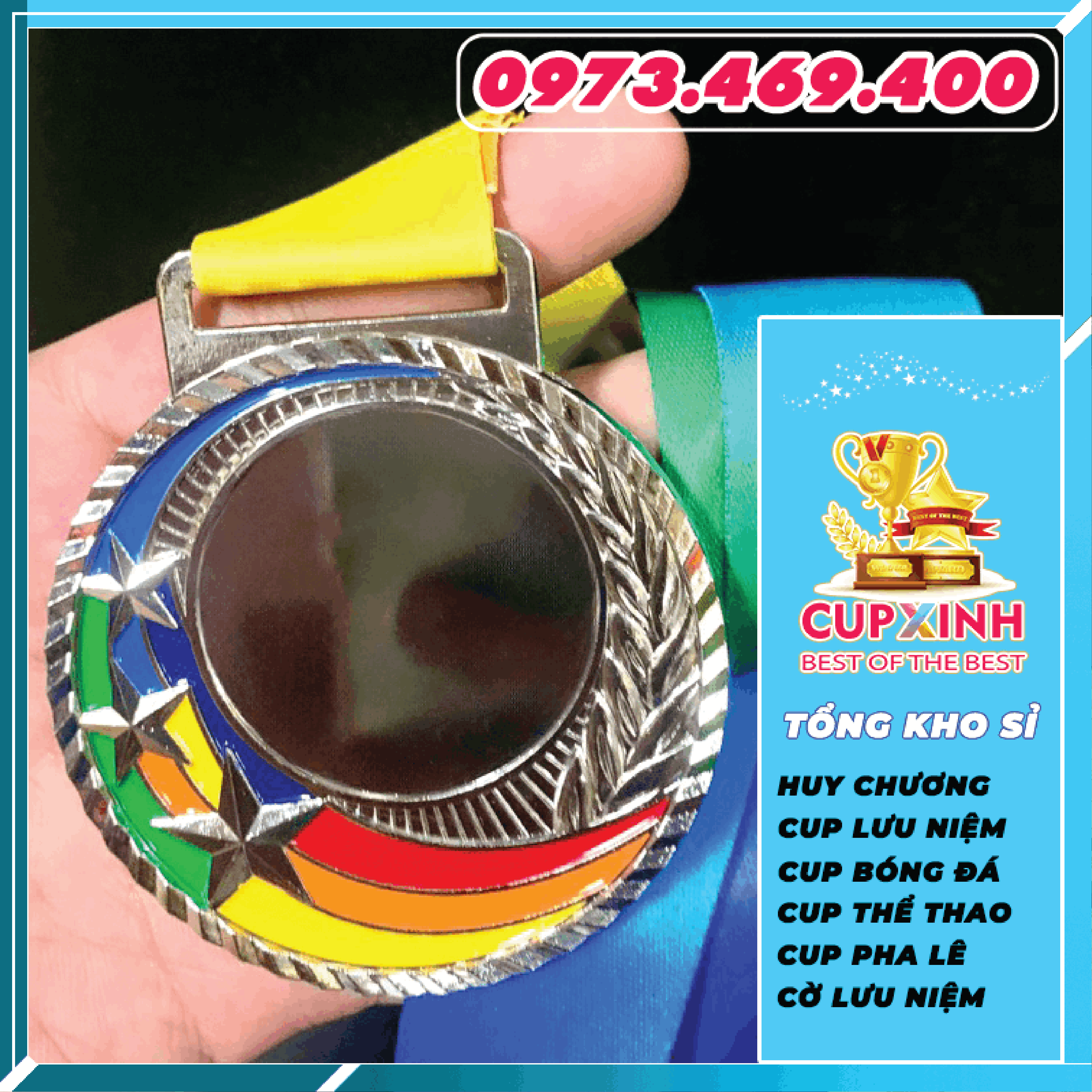 HC008 3 Sao Huy Chương Vàng Bạc Đồng Kim Loại