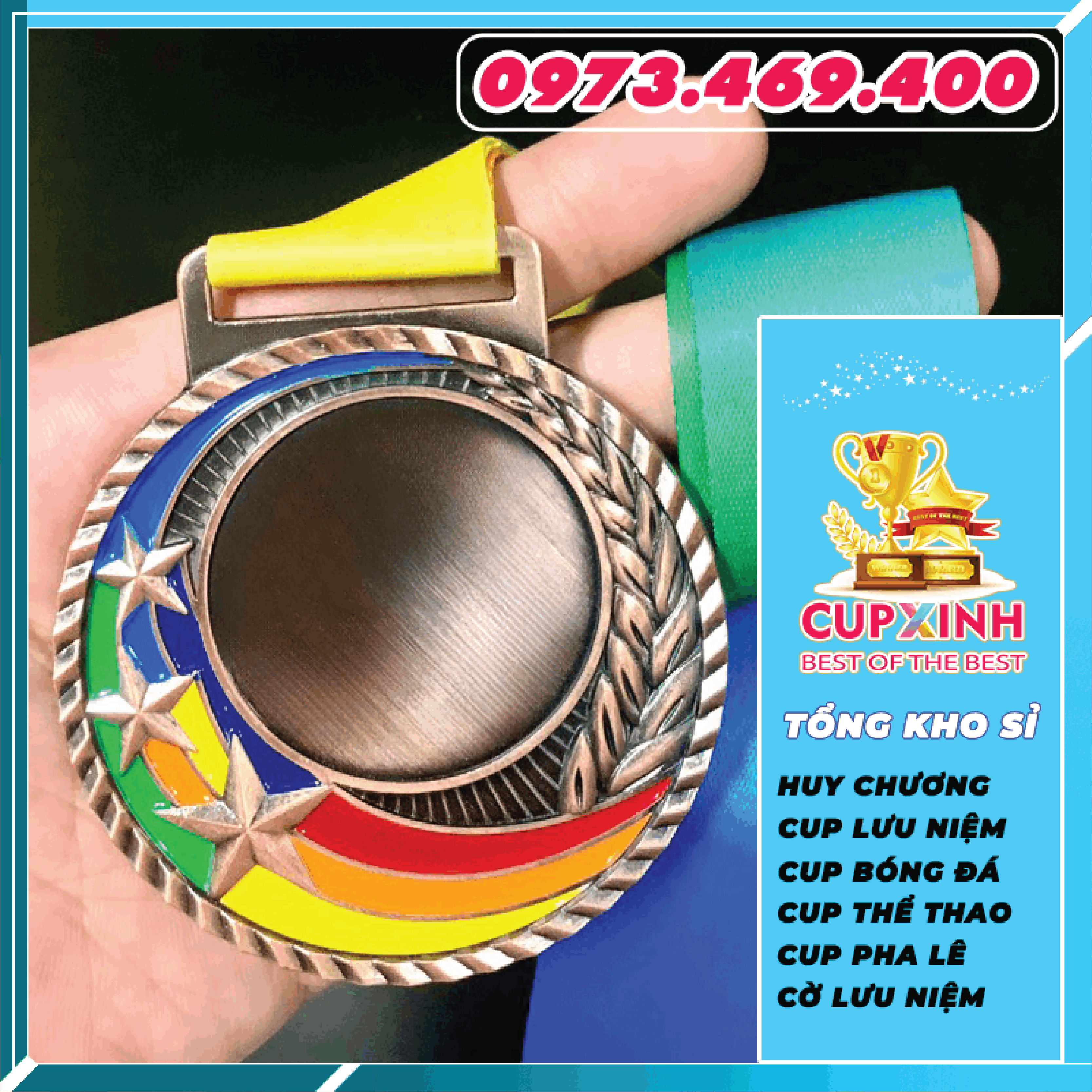 HC008 3 Sao Huy Chương Vàng Bạc Đồng Kim Loại