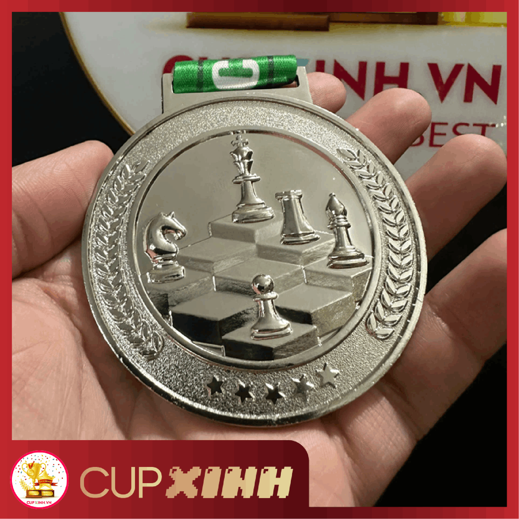 HC050 Huy Chương Cờ Vua Xanh Vàng Bạc Đồng Kim Loại
