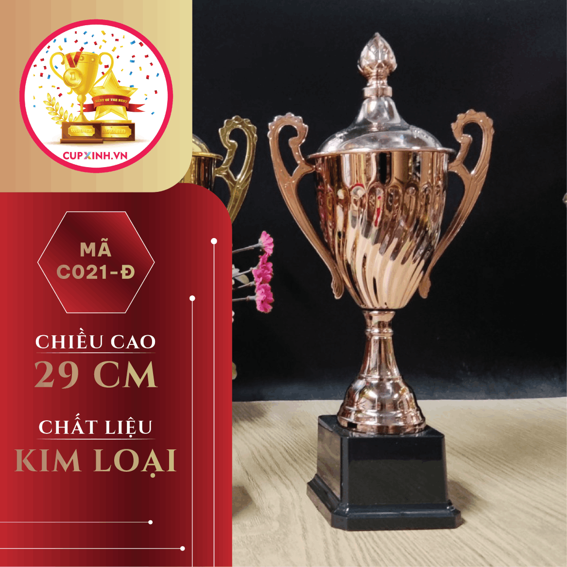 C021 Cup Bộ Nhỏ Vân Chéo Có Nắp Vàng Bạc Đồng Kim Loại