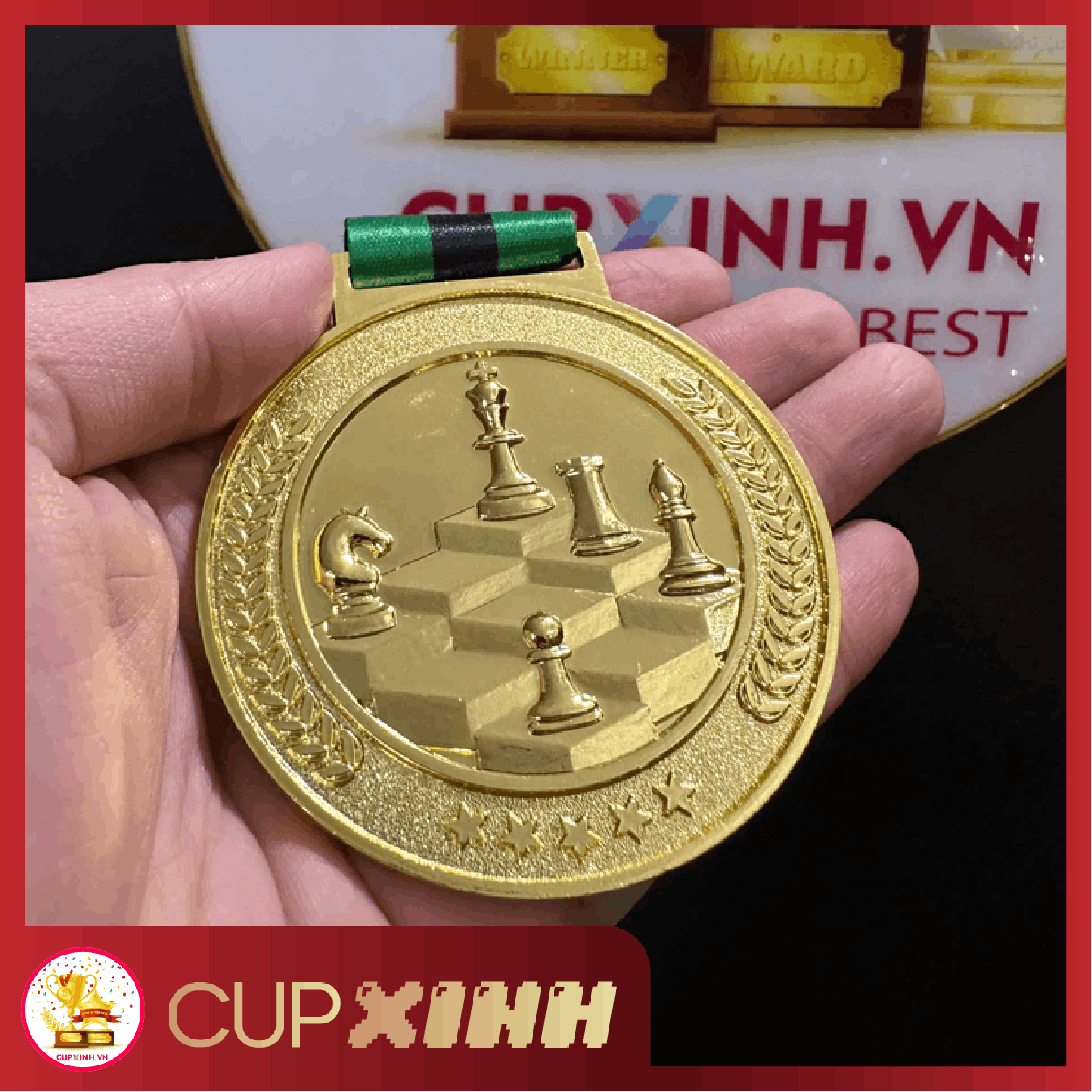 HC050 Huy Chương Cờ Vua Xanh Vàng Bạc Đồng Kim Loại