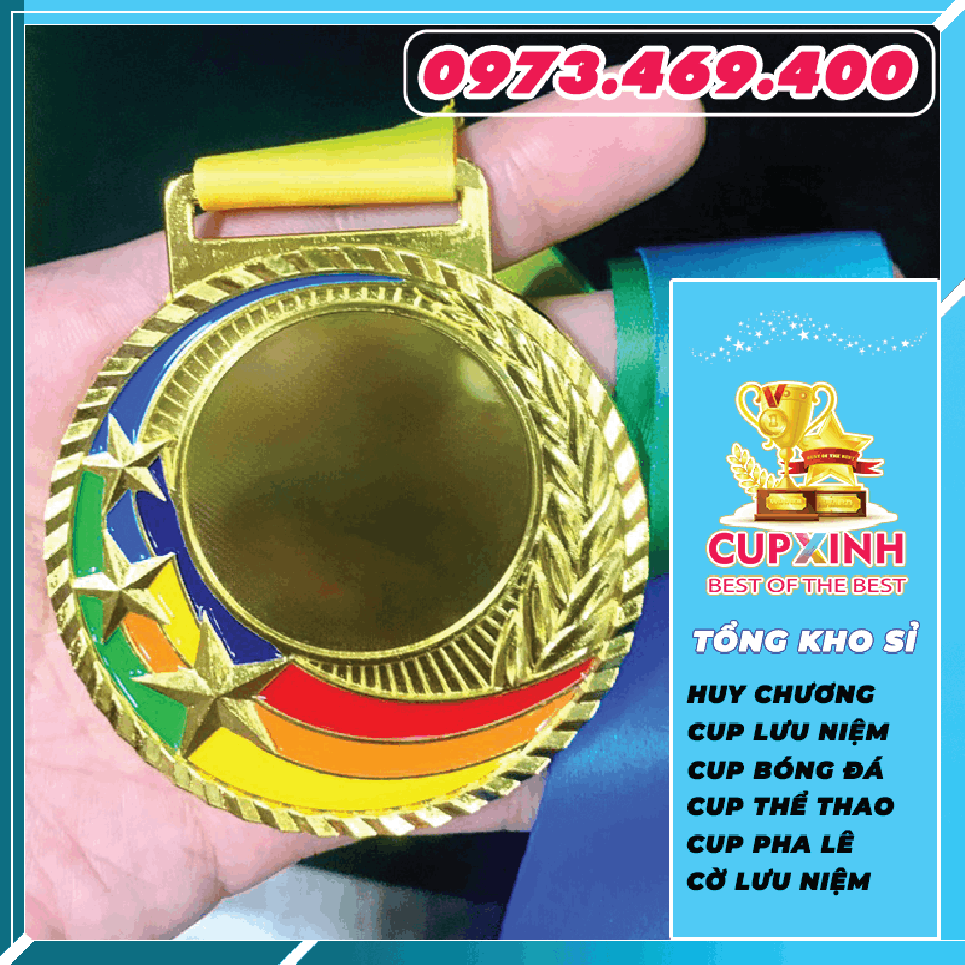HC008 3 Sao Huy Chương Vàng Bạc Đồng Kim Loại
