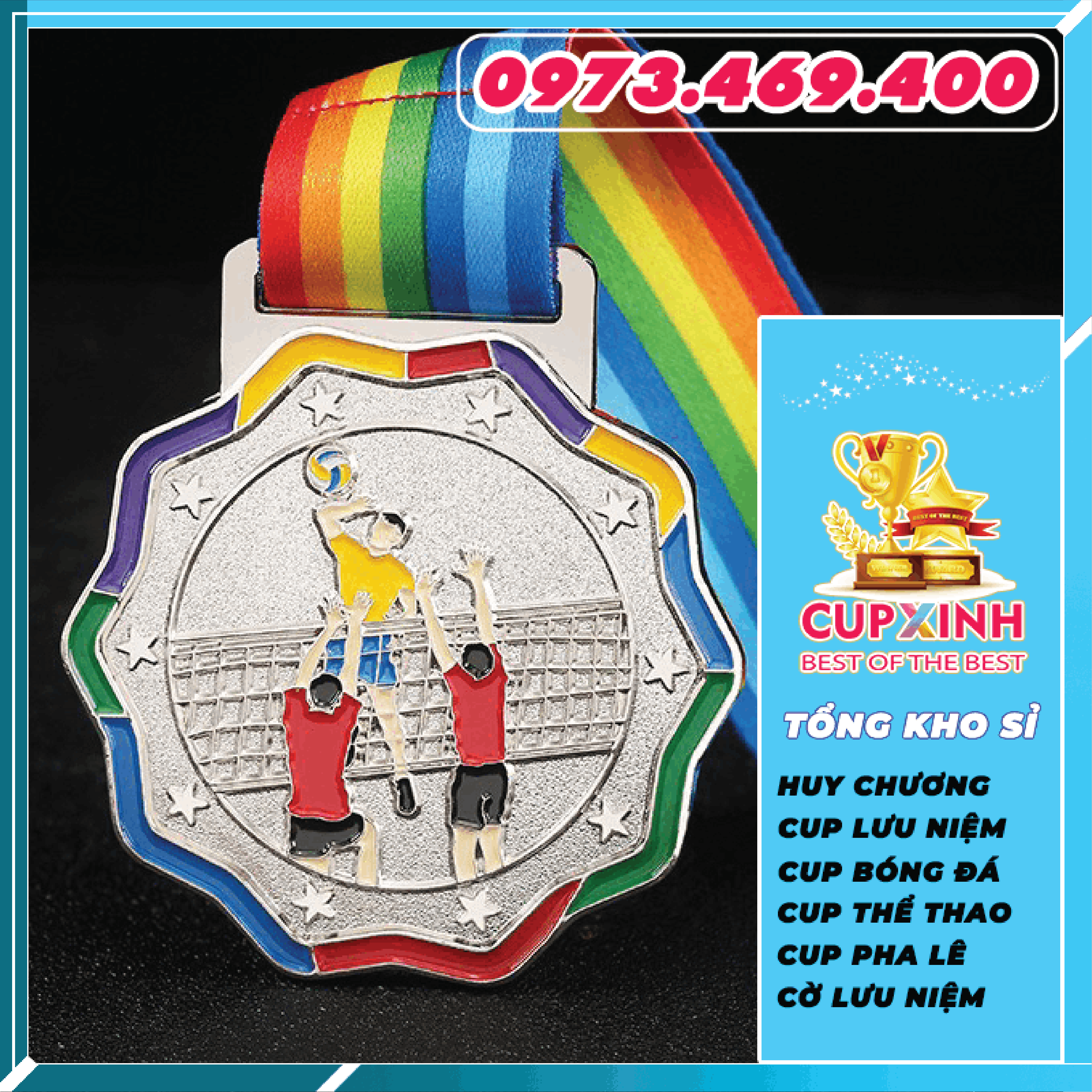 HC032 Bộ Môn Bóng Chuyền Huy Chương Vàng Bạc Đồng Kim Loại