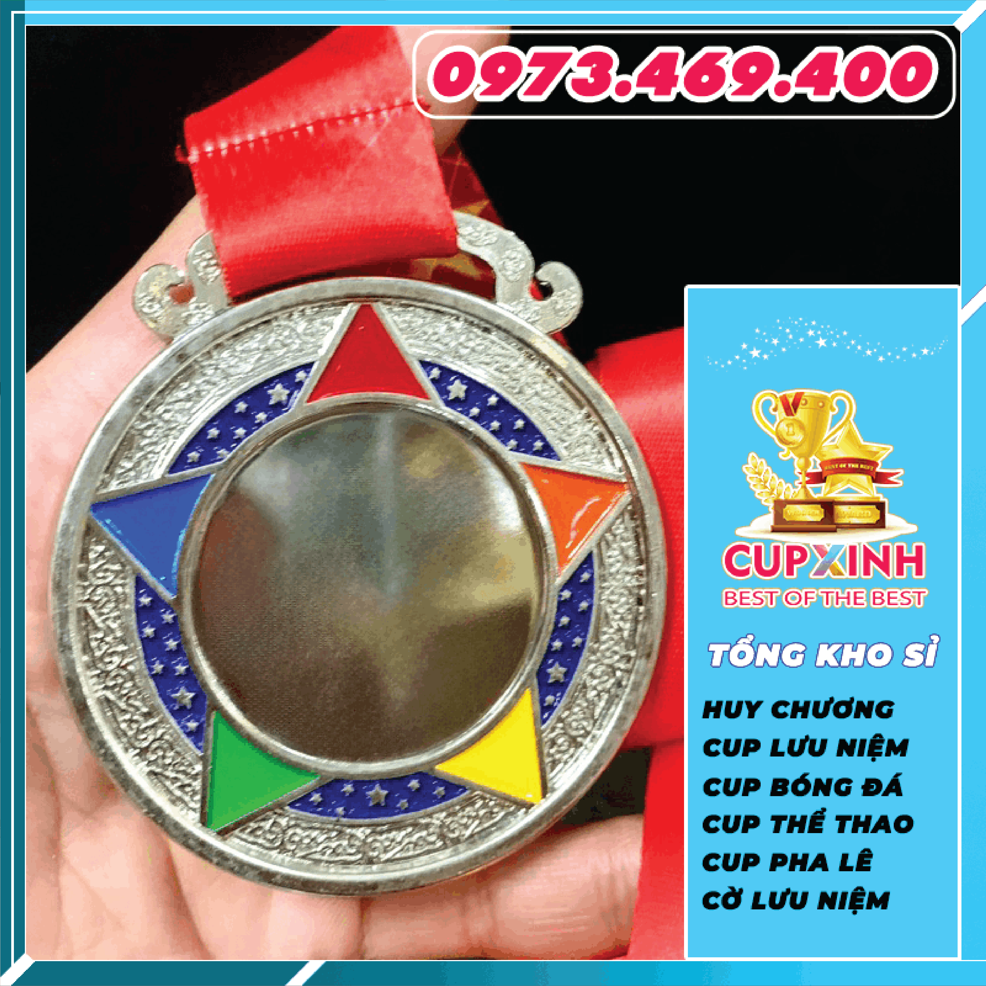 HC023 Dây Đỏ Ngôi Sao Huy Chương Vàng Bạc Đồng Kim Loại