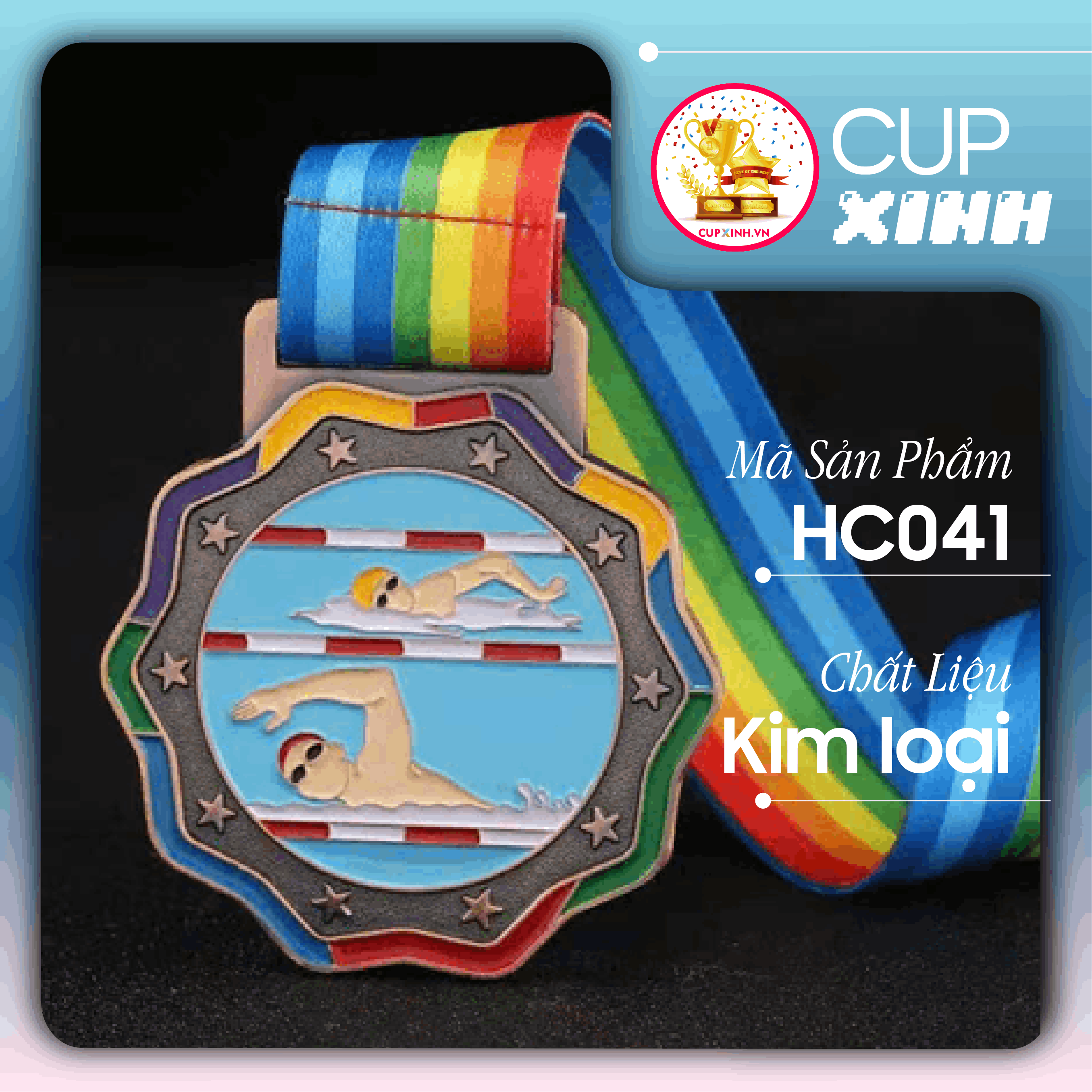 HC041 Huy Chương Bơi Lội Vàng Bạc Đồng Kim Loại Nhiều Màu Sắc
