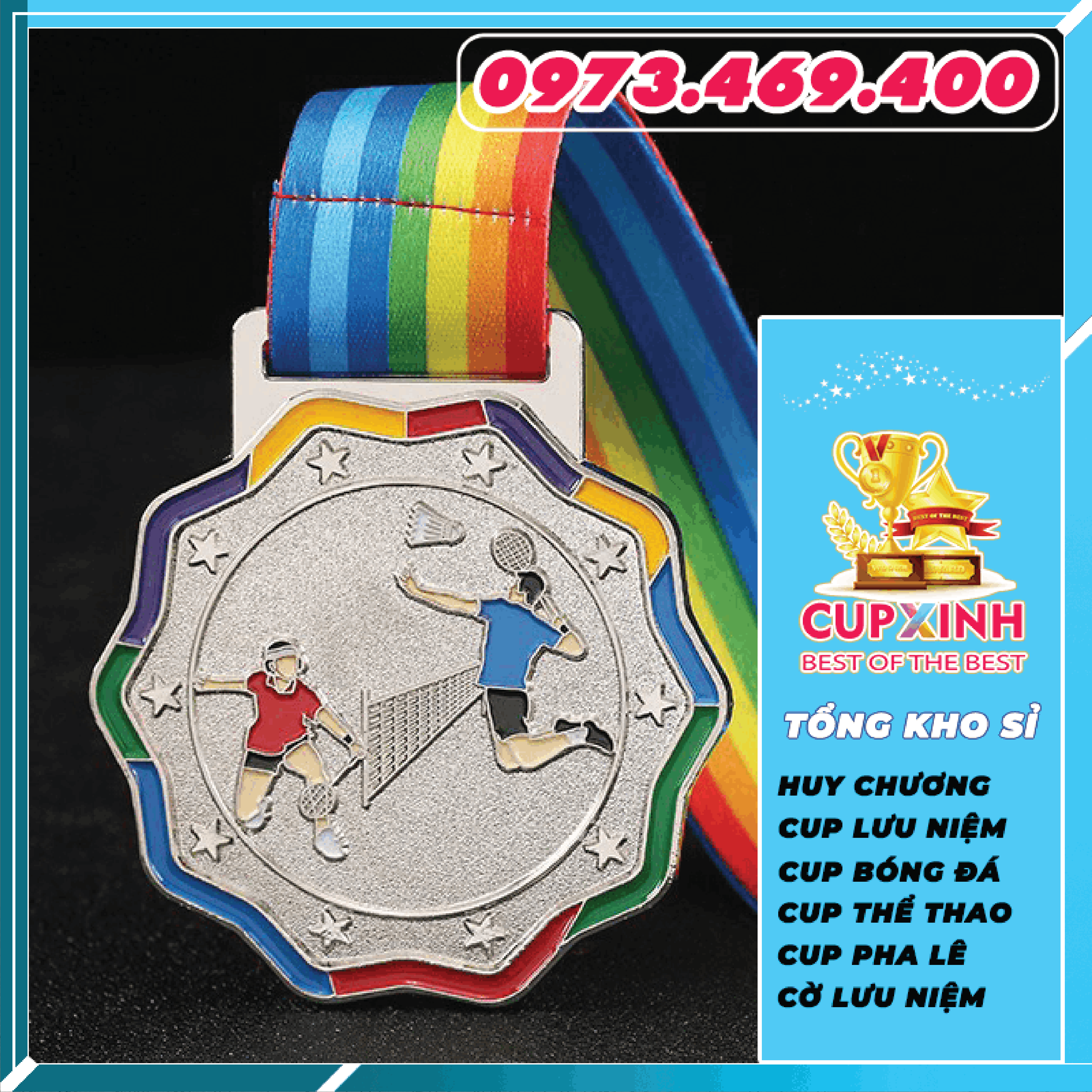 HC028 Cầu Lông Bộ Môn Huy Chương Vàng Bạc Đồng Kim Loại