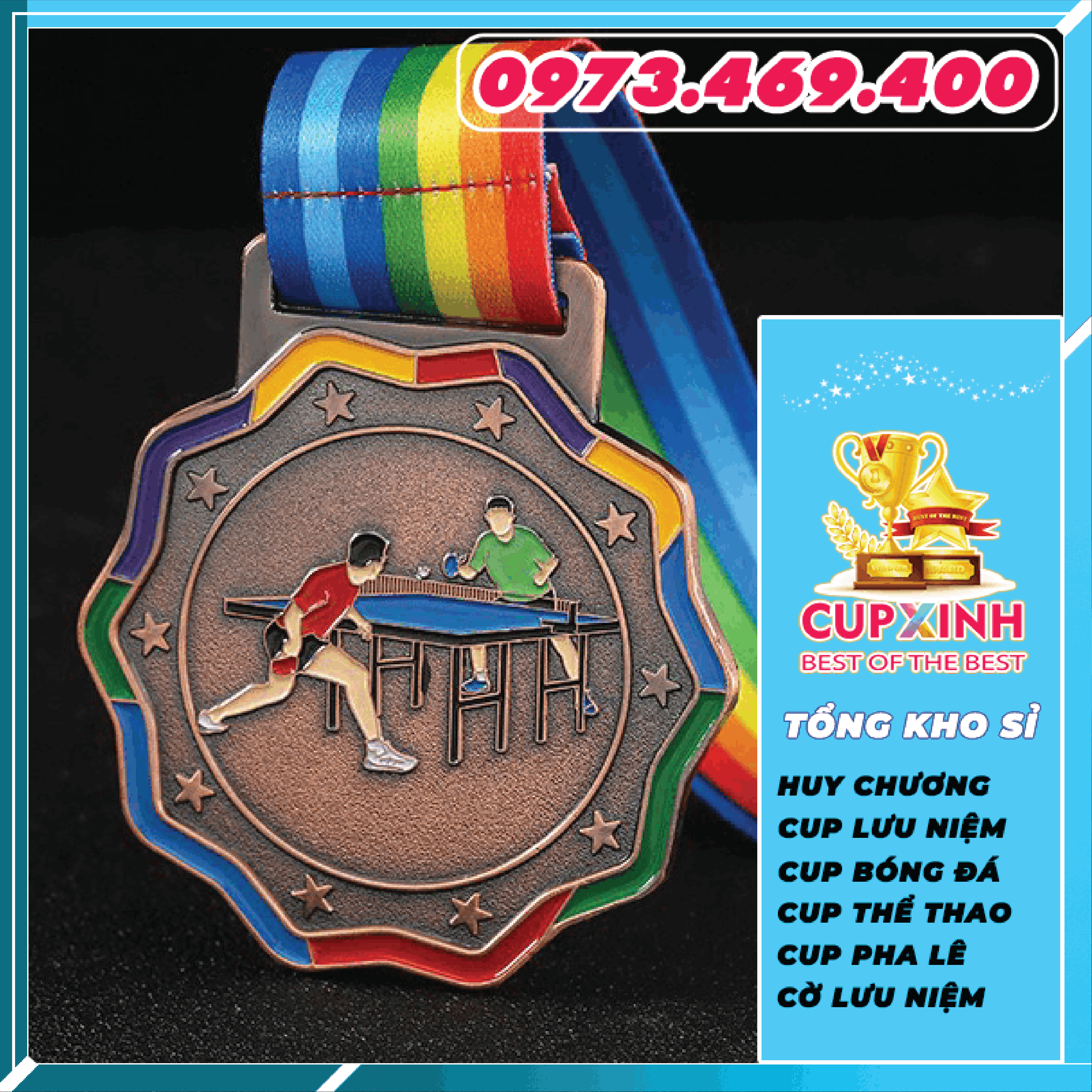 HC029  Bộ Môn Bóng Bàn Huy Chương Vàng Bạc Đồng Kim Loại