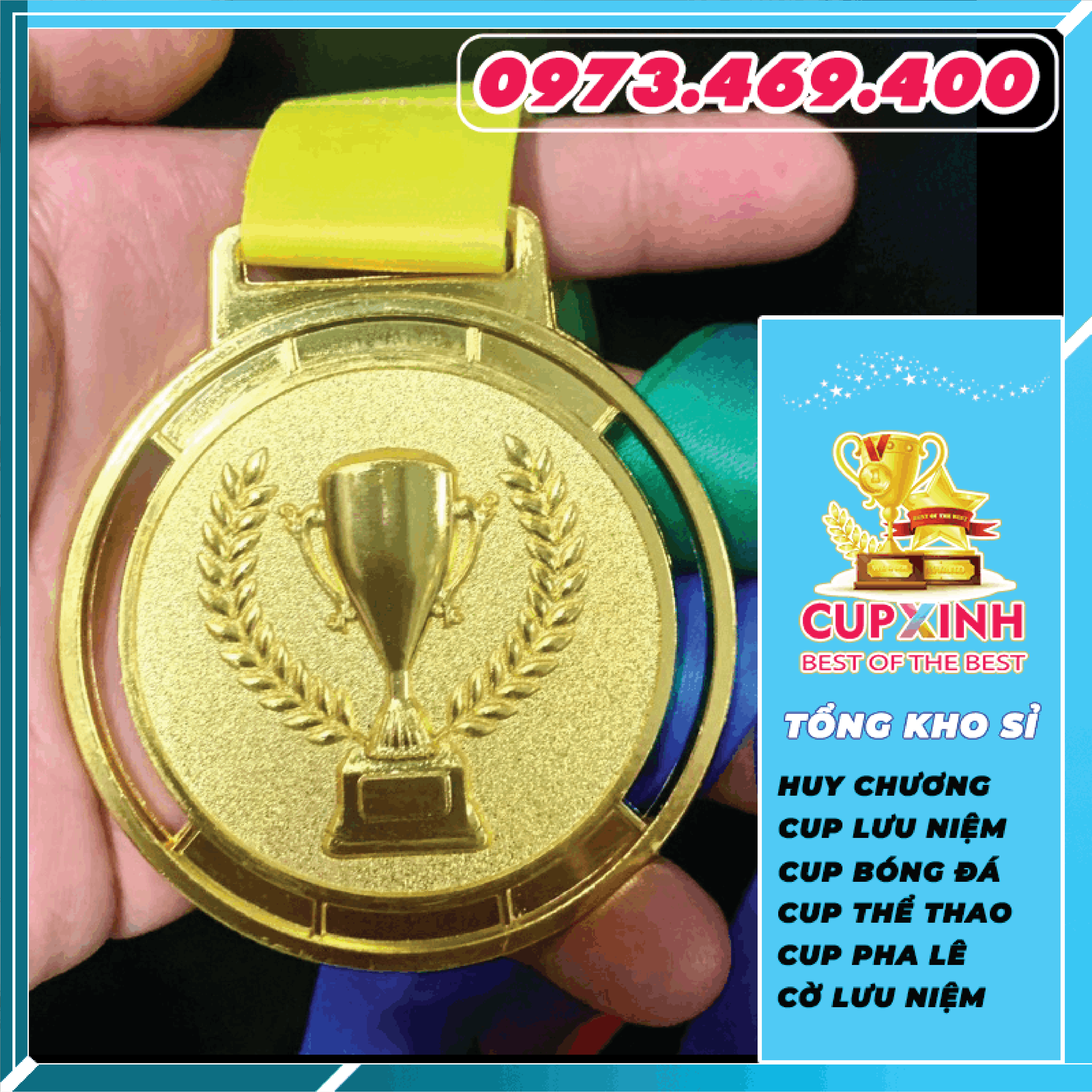 HC019 CUP Huy Chương Vàng Bạc Đồng Kim Loại