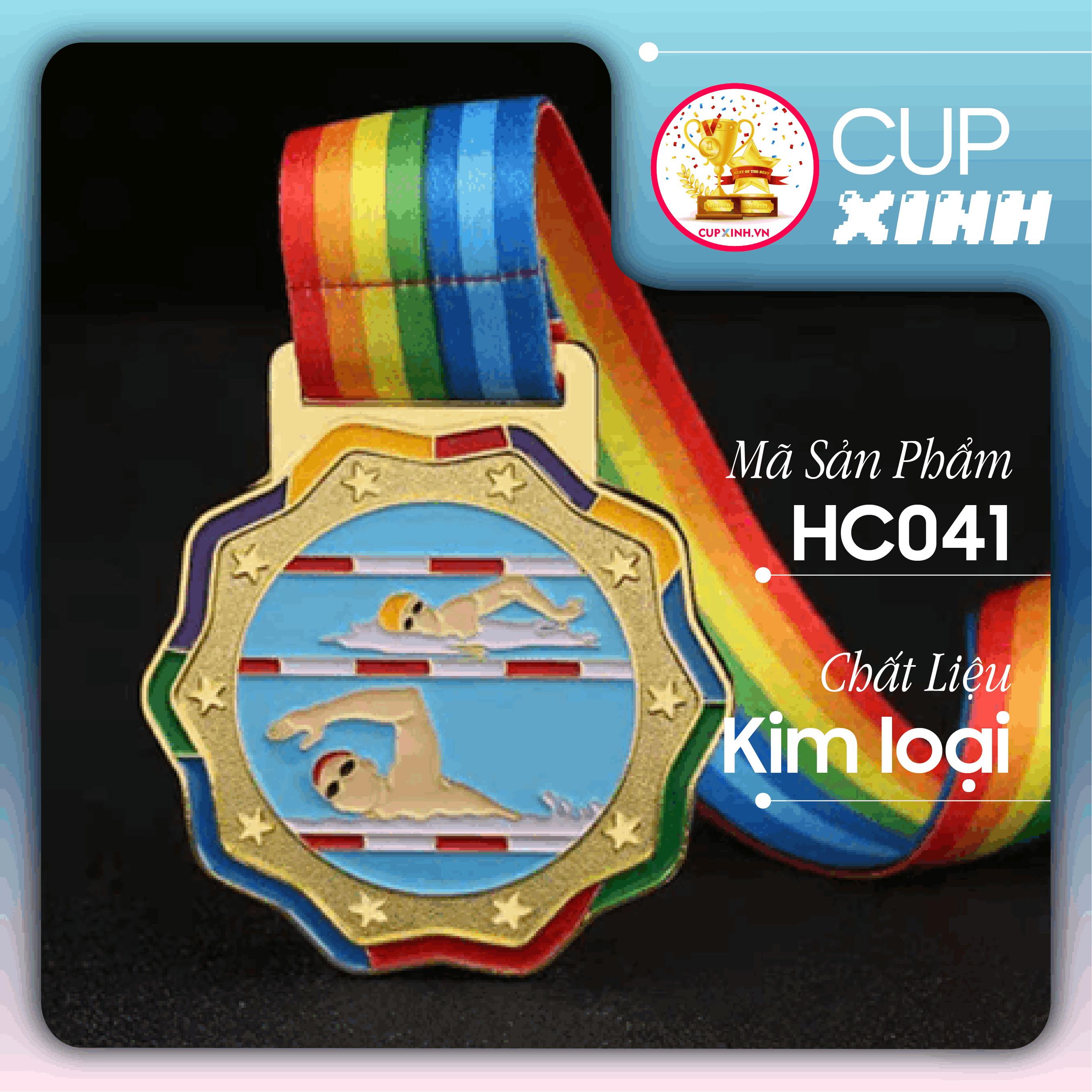 HC041 Huy Chương Bơi Lội Vàng Bạc Đồng Kim Loại Nhiều Màu Sắc