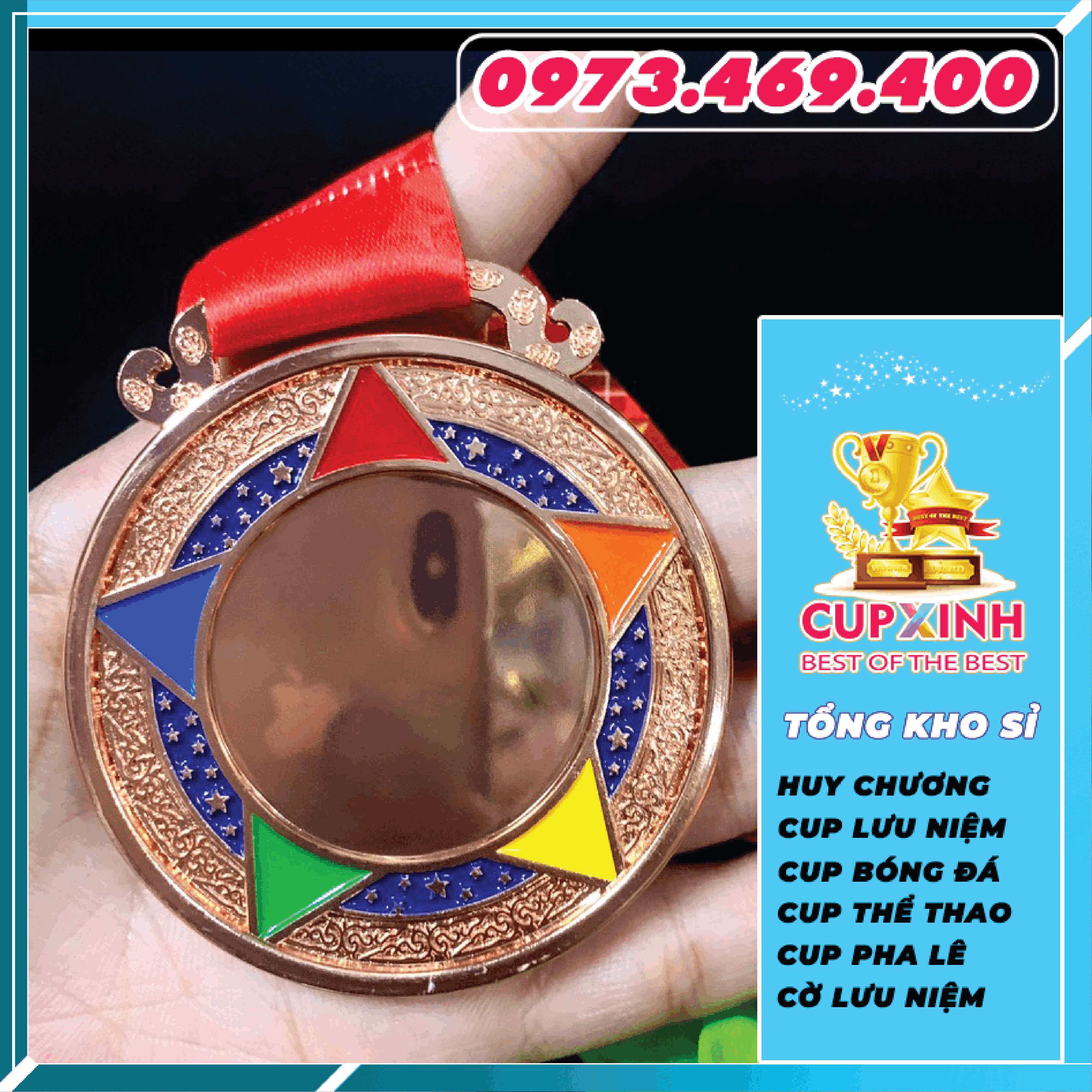 HC023 Dây Đỏ Ngôi Sao Huy Chương Vàng Bạc Đồng Kim Loại