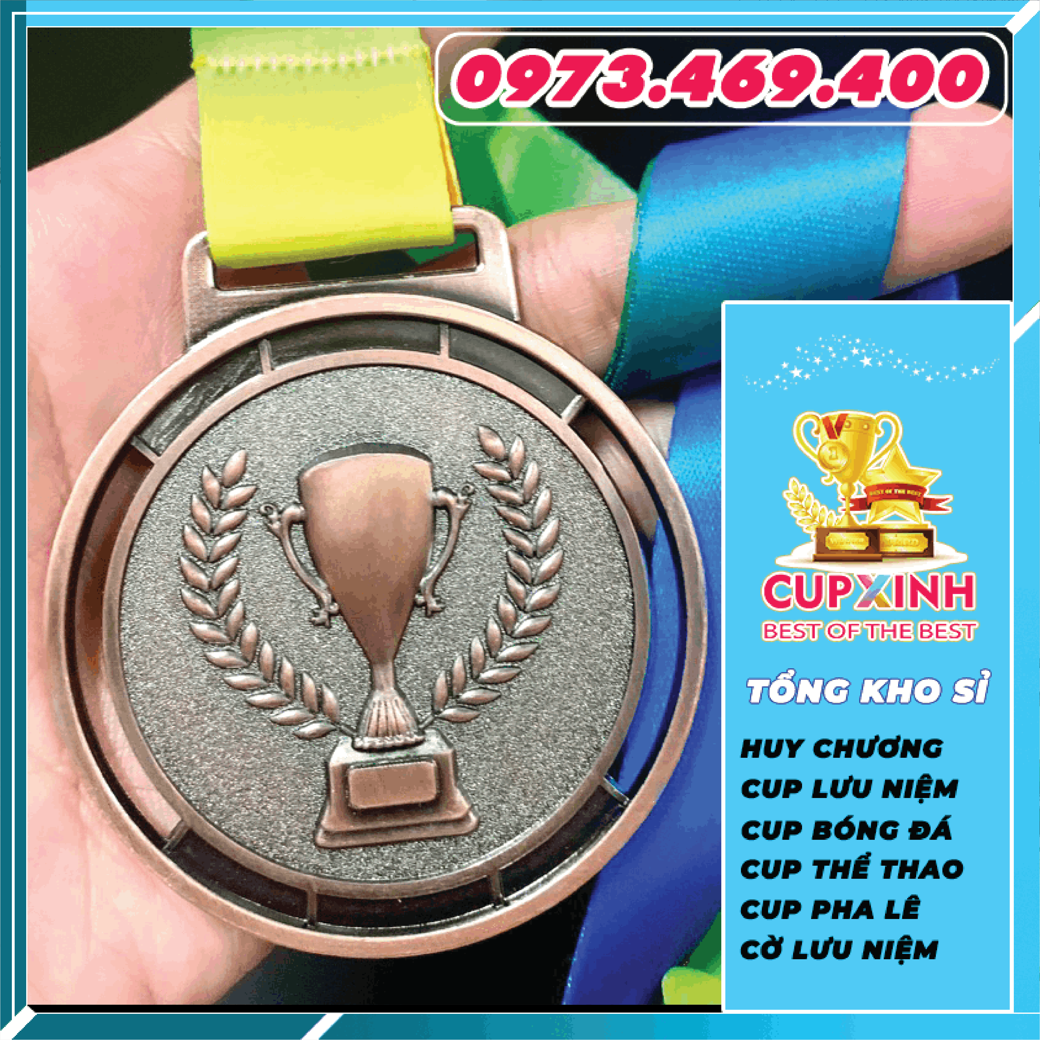 HC019 CUP Huy Chương Vàng Bạc Đồng Kim Loại