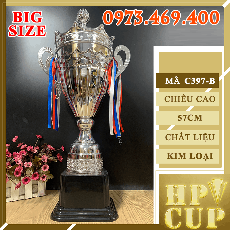 C397 Cup Bạc Vân Cá Trên Cup Bộ Size Lớn Kim Loại