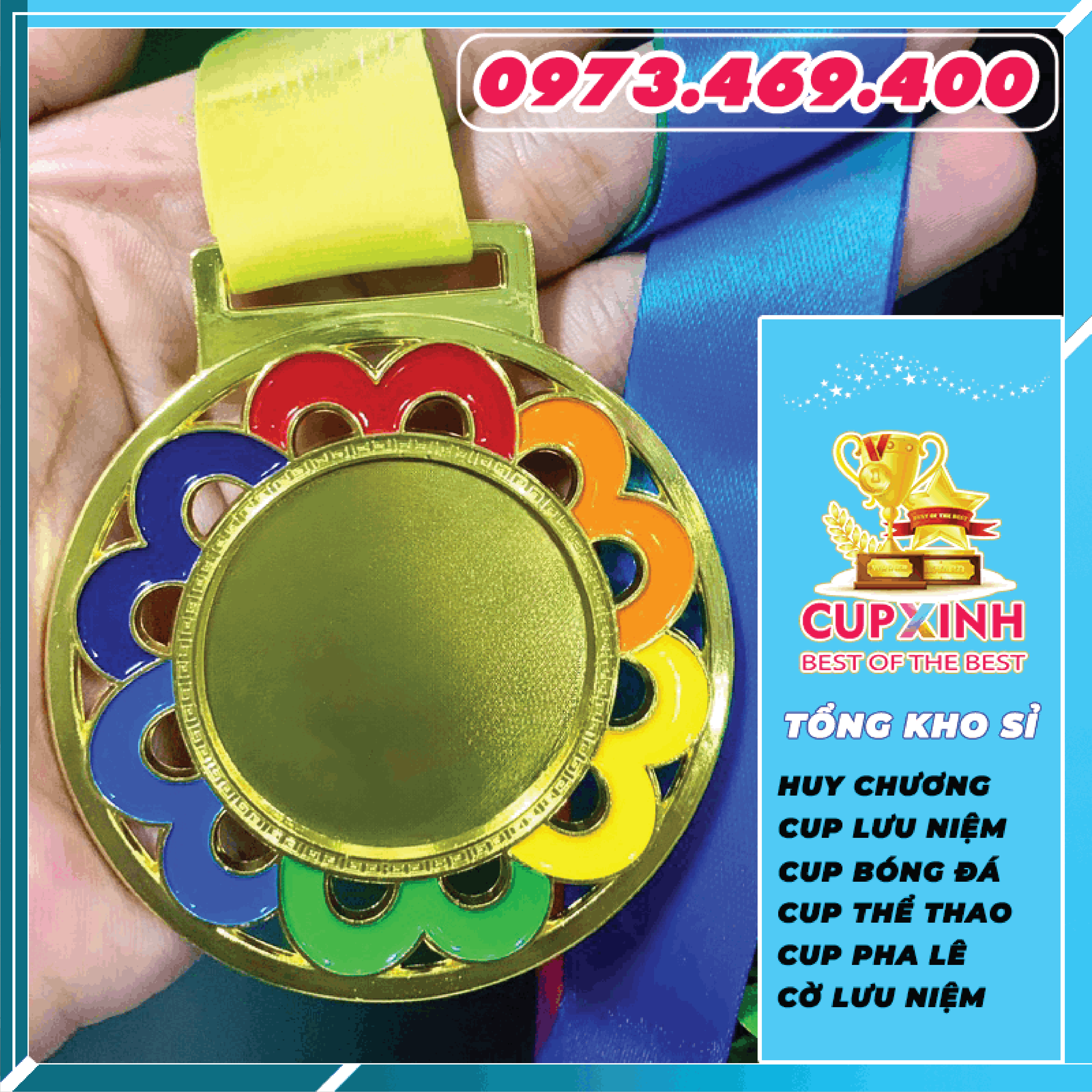 HC012 Viền Cánh Hoa Huy Chương Vàng Bạc Đồng Kim Loại