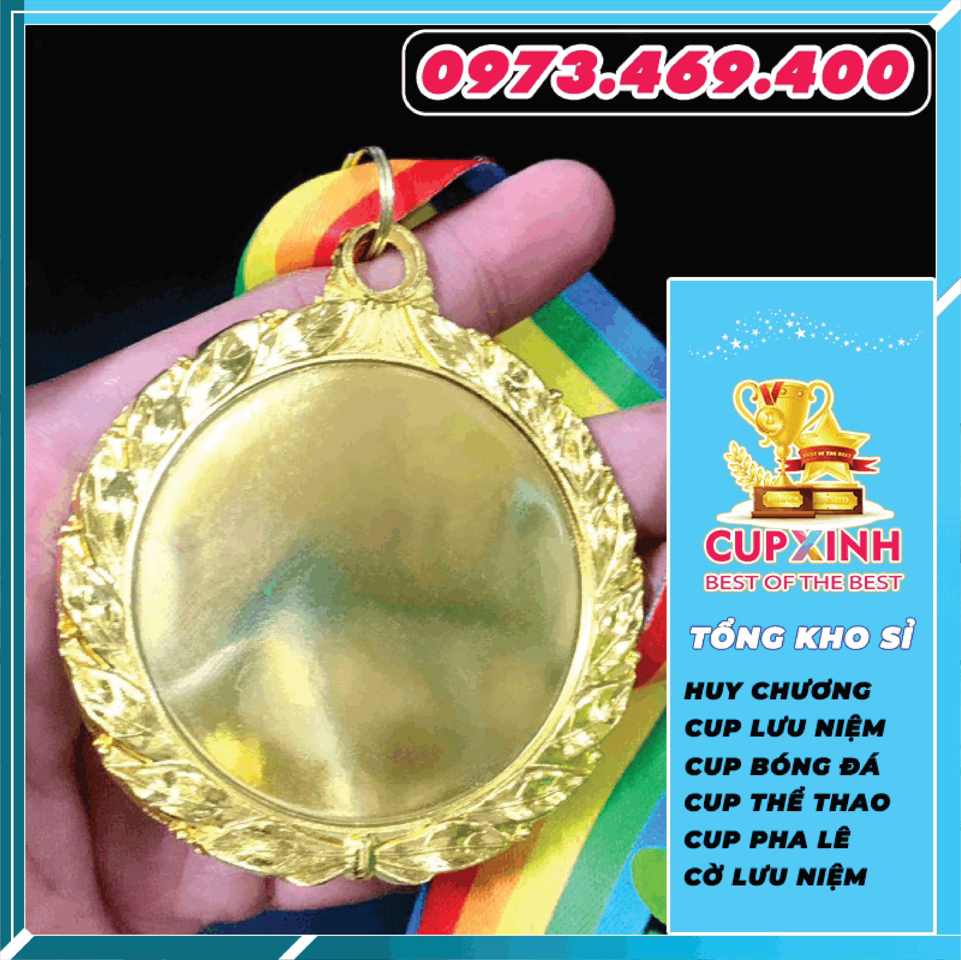 HC026 Lúa Trơn Huy Chương Vàng Bạc Đồng Kim Loại