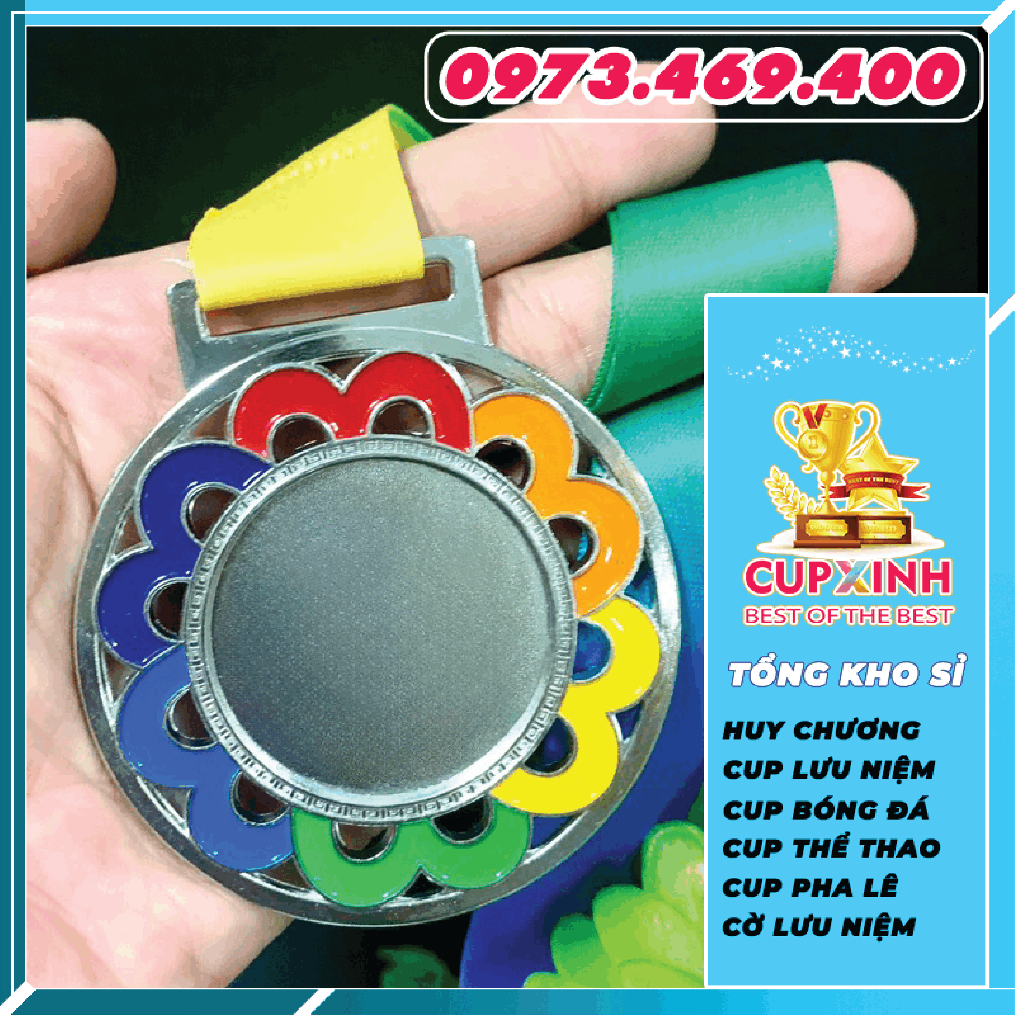 HC012 Viền Cánh Hoa Huy Chương Vàng Bạc Đồng Kim Loại