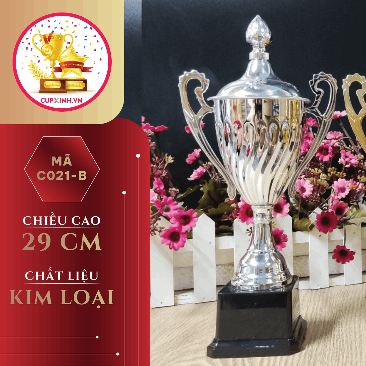 C021 Cup Bộ Nhỏ Vân Chéo Có Nắp Vàng Bạc Đồng Kim Loại