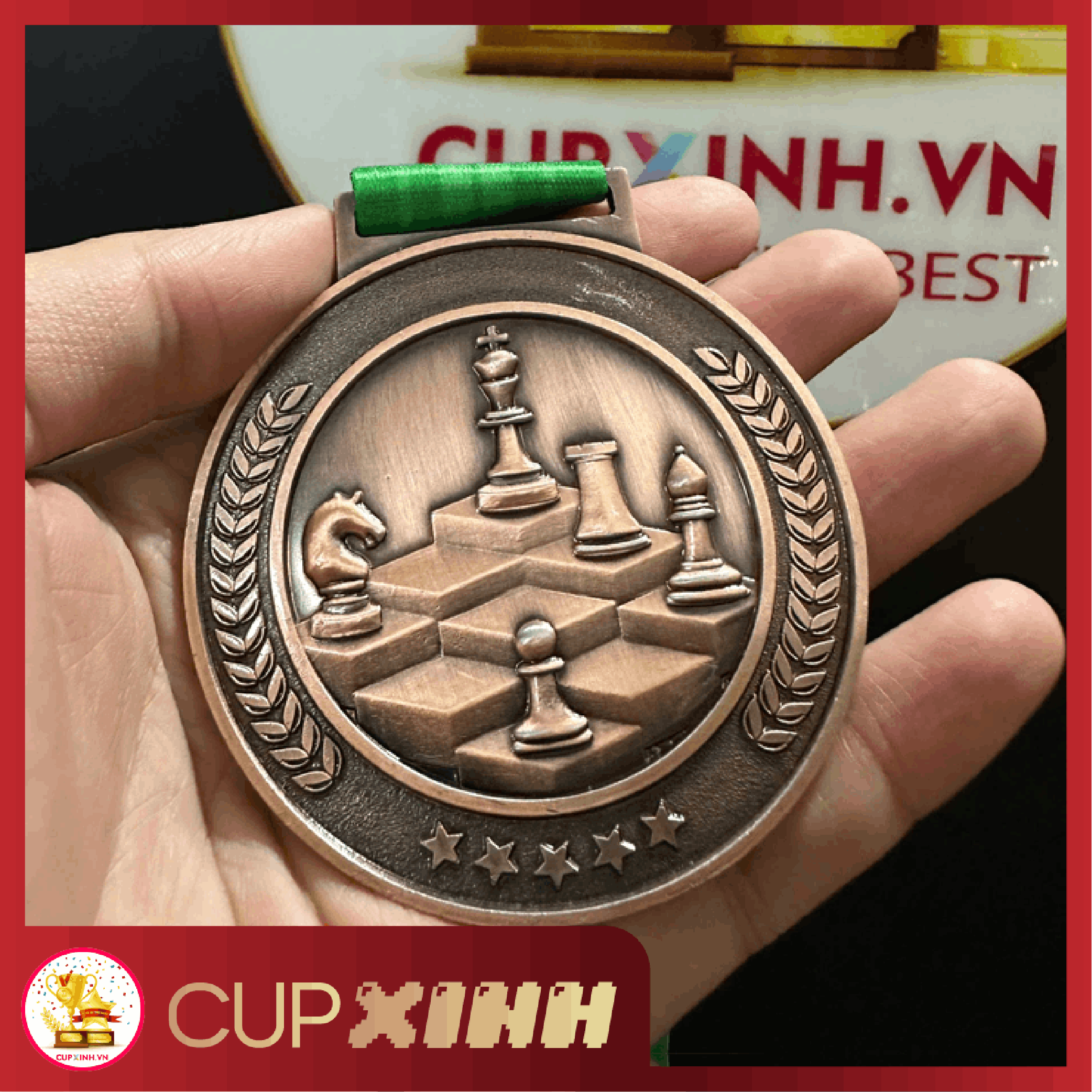 HC050 Huy Chương Cờ Vua Xanh Vàng Bạc Đồng Kim Loại