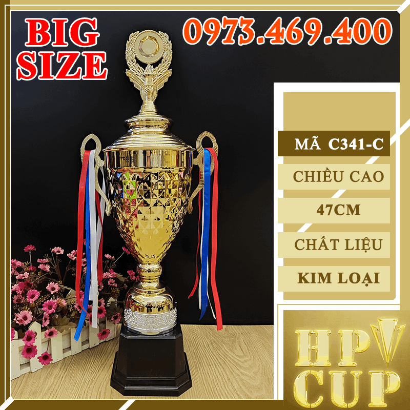 C341 Cup Vân Thoi Thân Dài Có Chóp Cao Cup Bộ Size Lớn Kim Loại