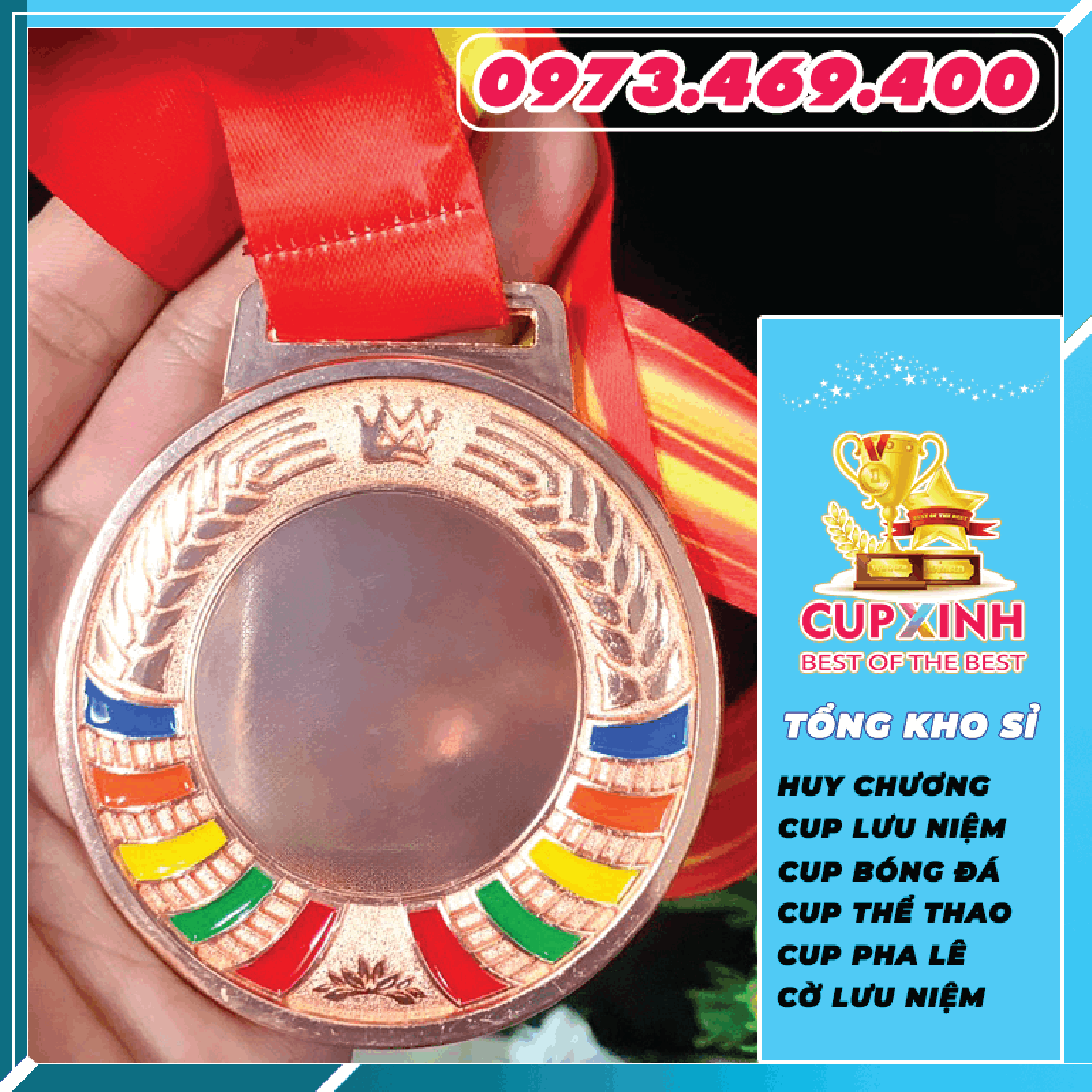 HC022 Dây Đỏ Huy Chương Vàng Bạc Đồng Kim Loại