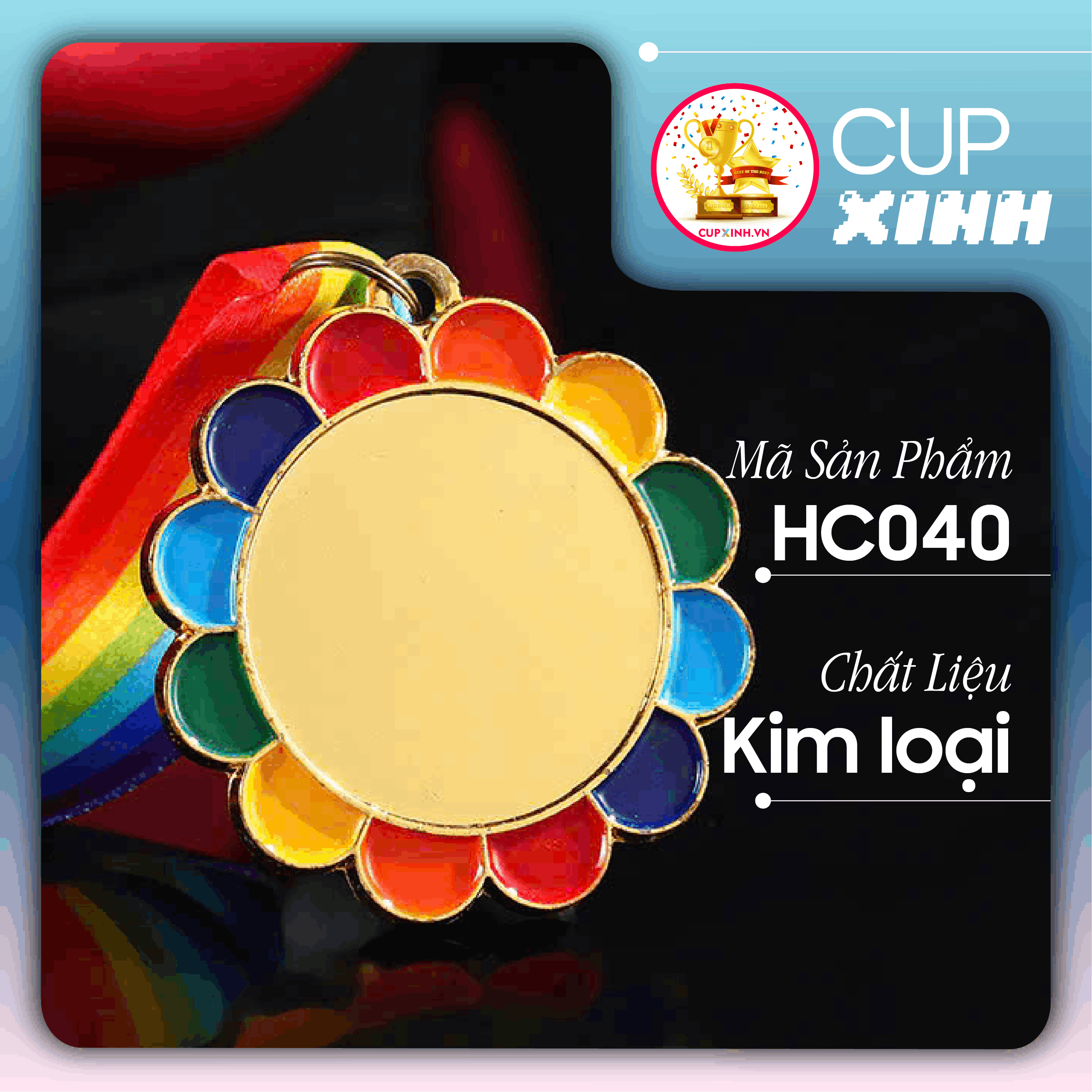 HC040 Huy Chương Bông Hoa Vàng Bạc Đồng Kim Loại Nhiều Màu Sắc