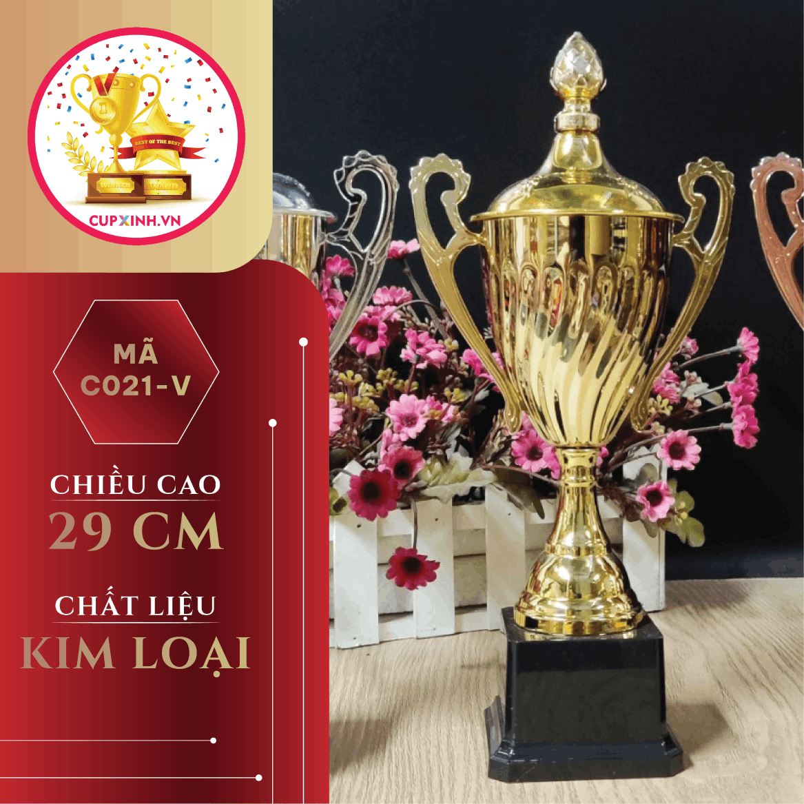 C021 Cup Bộ Nhỏ Vân Chéo Có Nắp Vàng Bạc Đồng Kim Loại