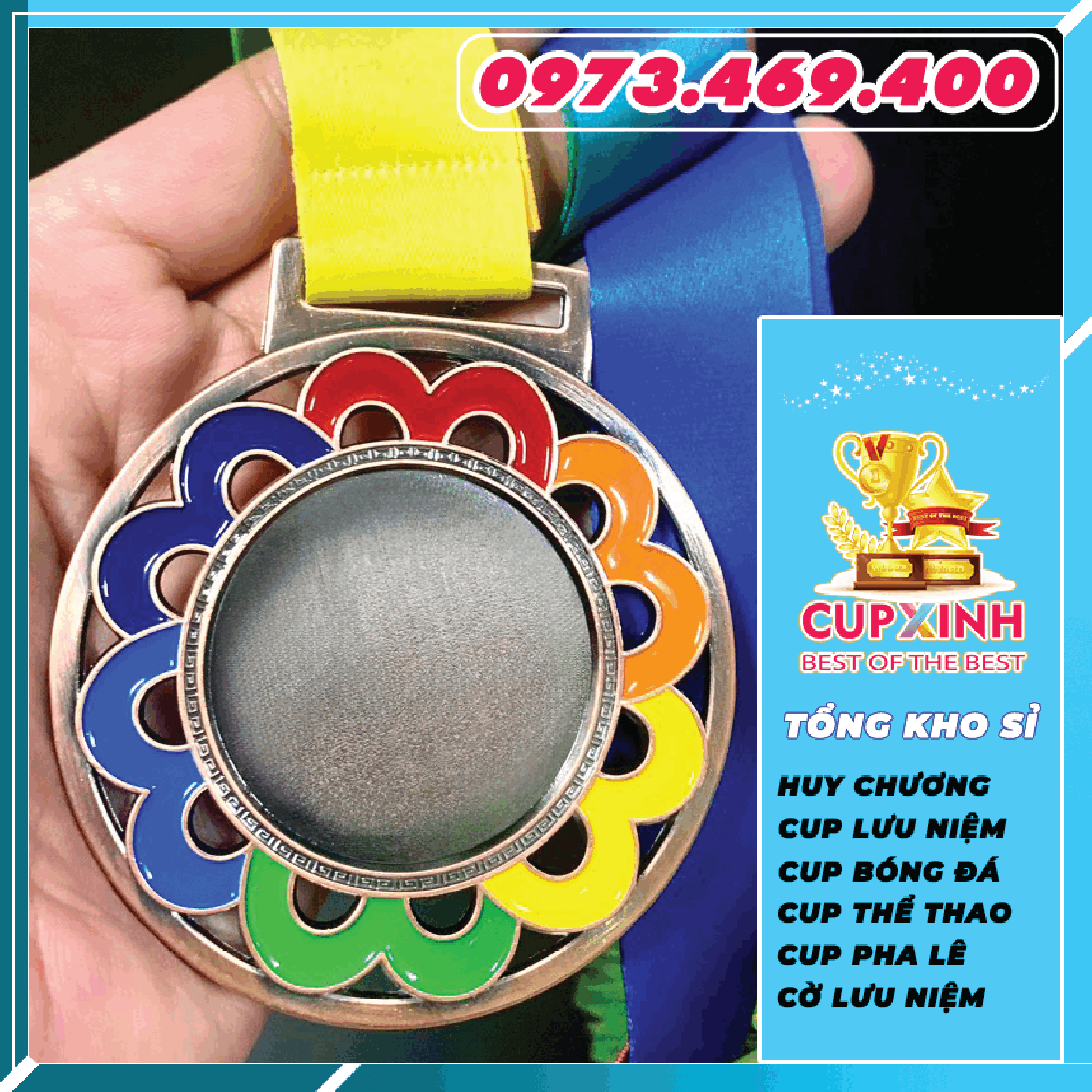 HC012 Viền Cánh Hoa Huy Chương Vàng Bạc Đồng Kim Loại