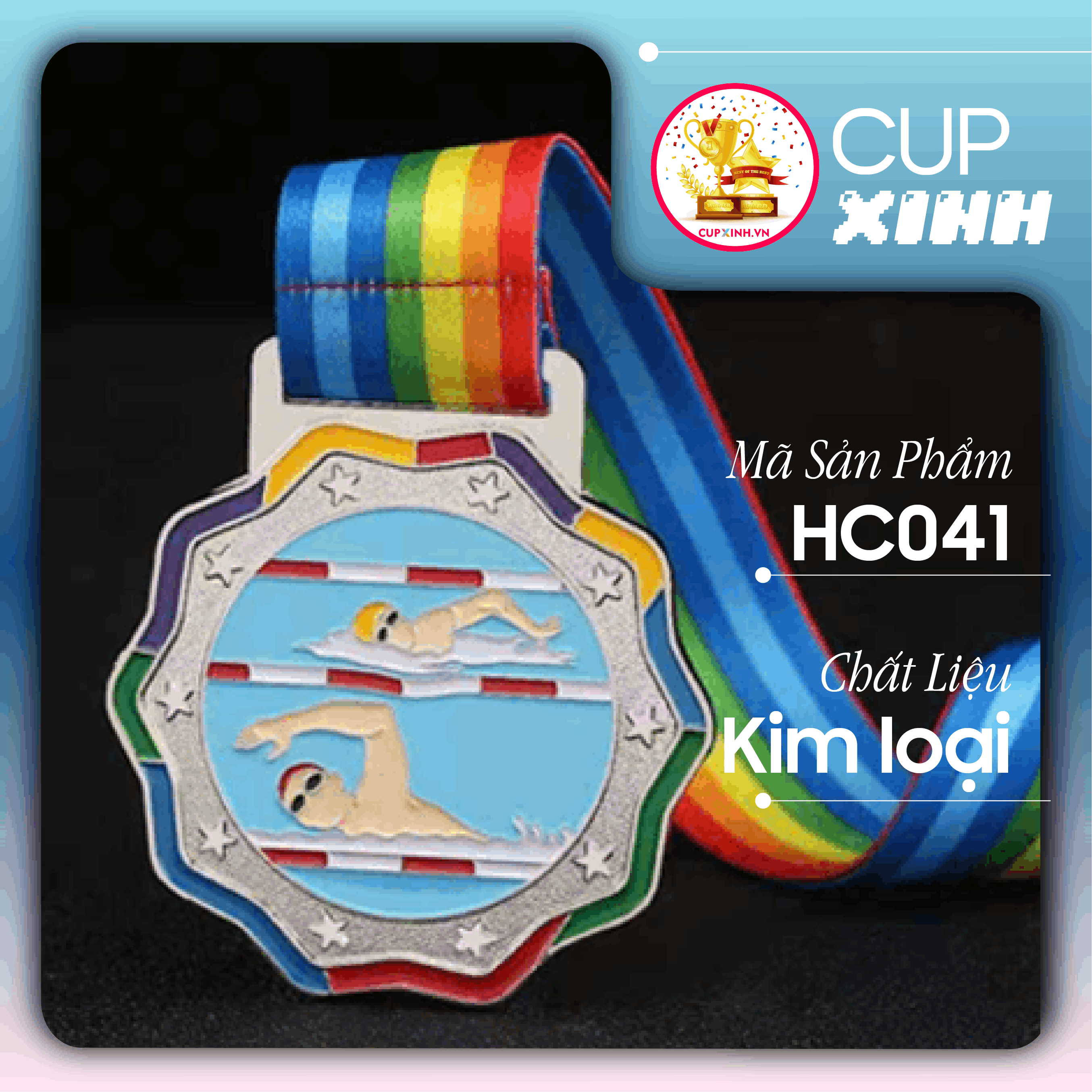 HC041 Huy Chương Bơi Lội Vàng Bạc Đồng Kim Loại Nhiều Màu Sắc